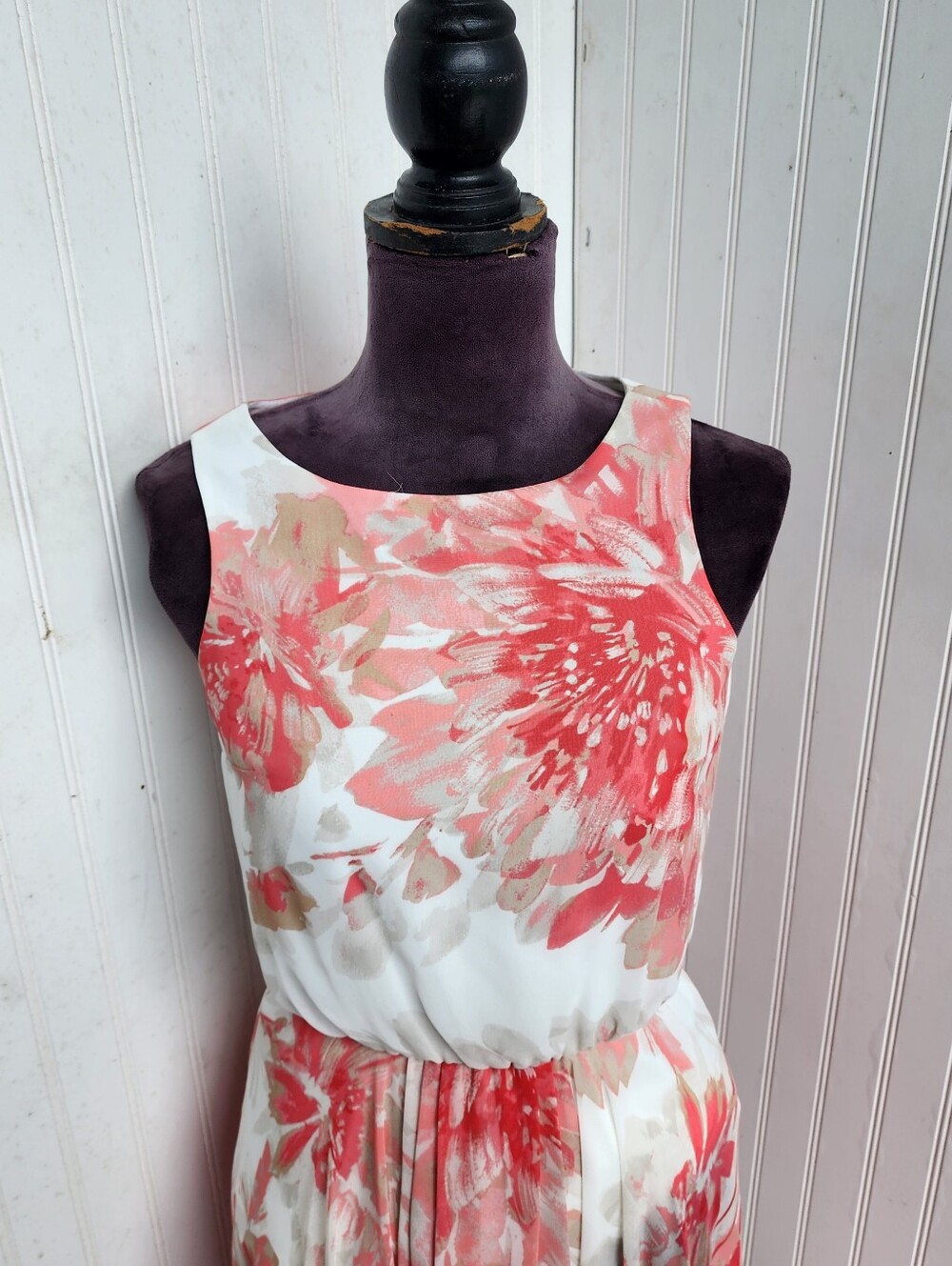 WHBM Sleeveless Floral High-Low Maxi Dress White Pink Sleveless Chiffon Size 00 - Picture 3 of 14